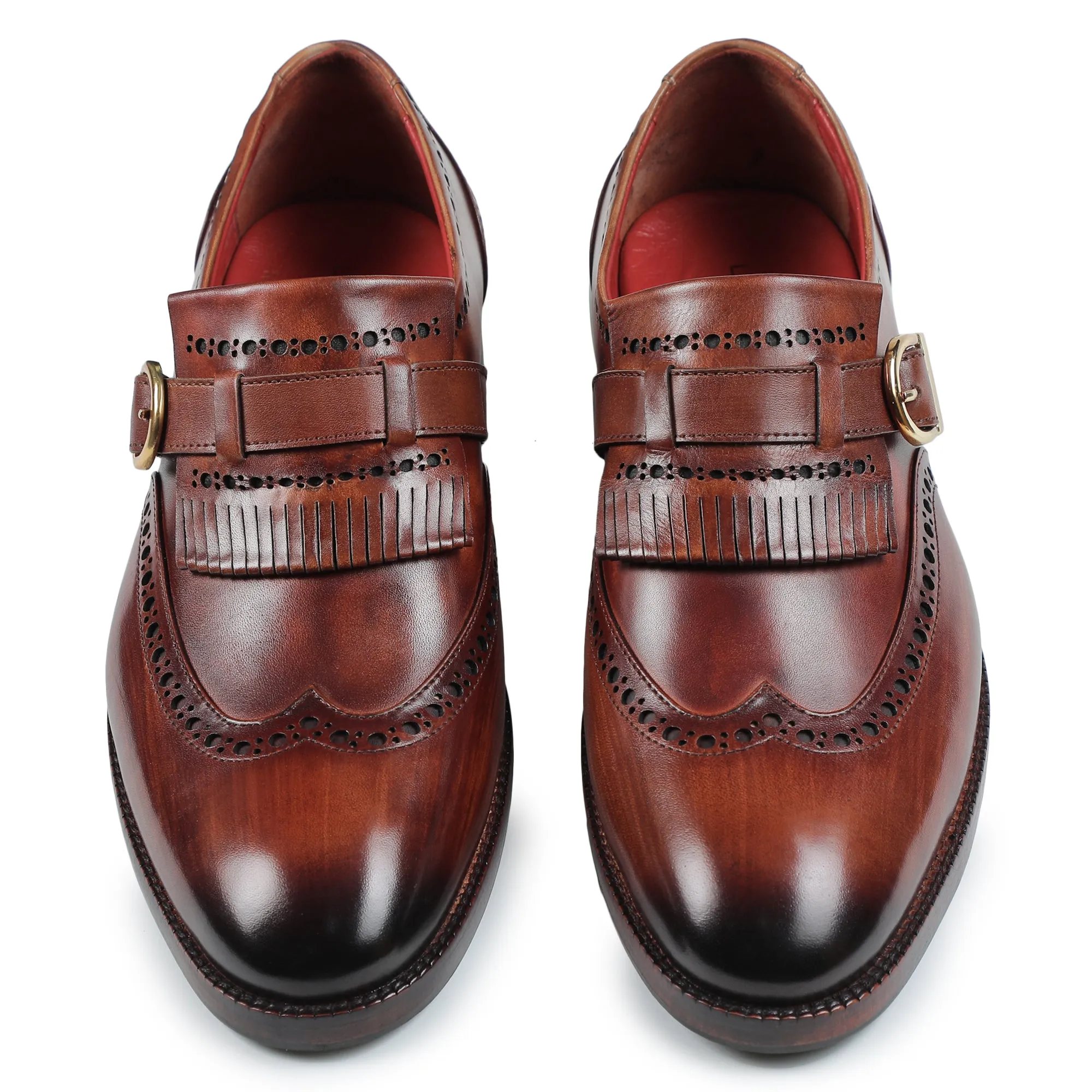 Wingtip Brogue Kiltie Monk Strap- Brown