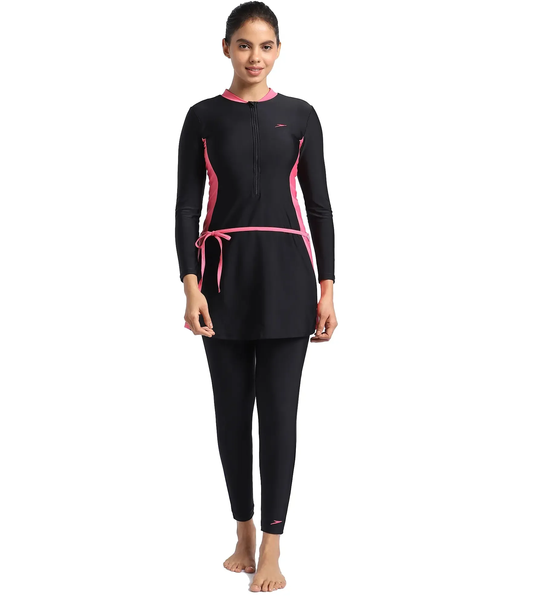 Women's Endurance Two Piece Full Body Suit Swimwear  - Black  &  Fandango Pink