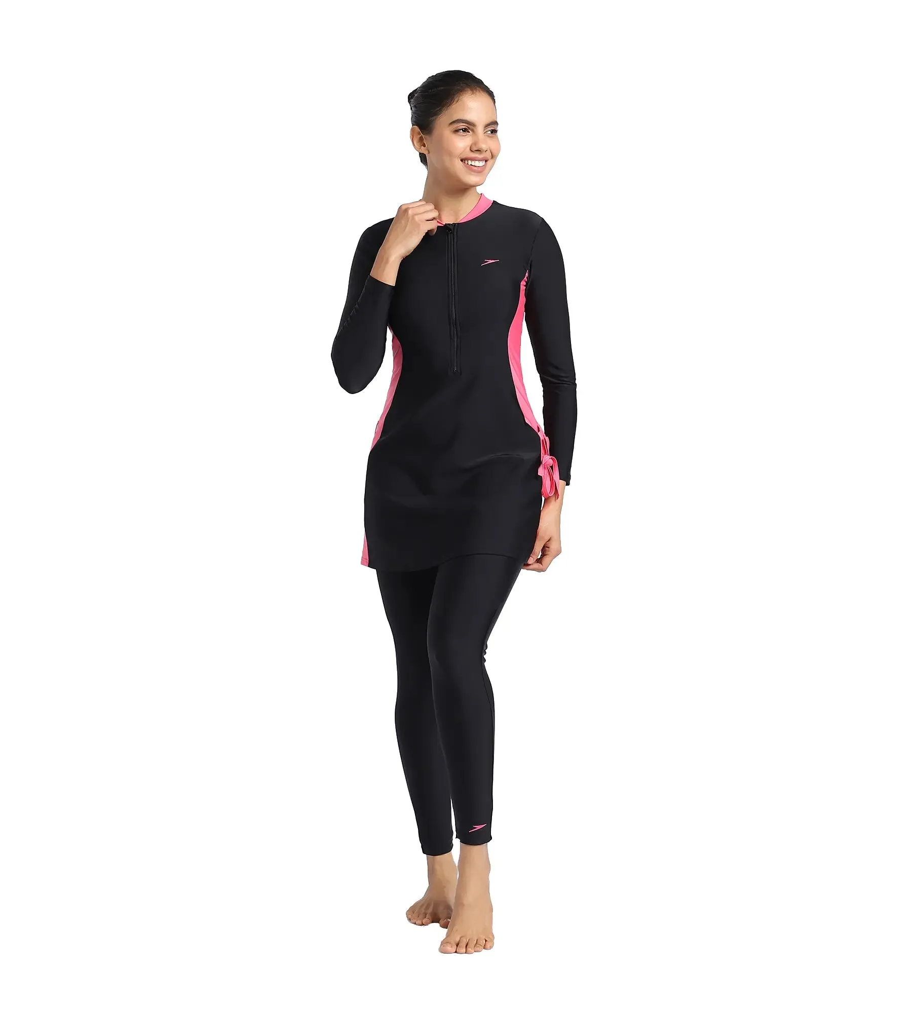 Women's Endurance Two Piece Full Body Suit Swimwear  - Black  &  Fandango Pink