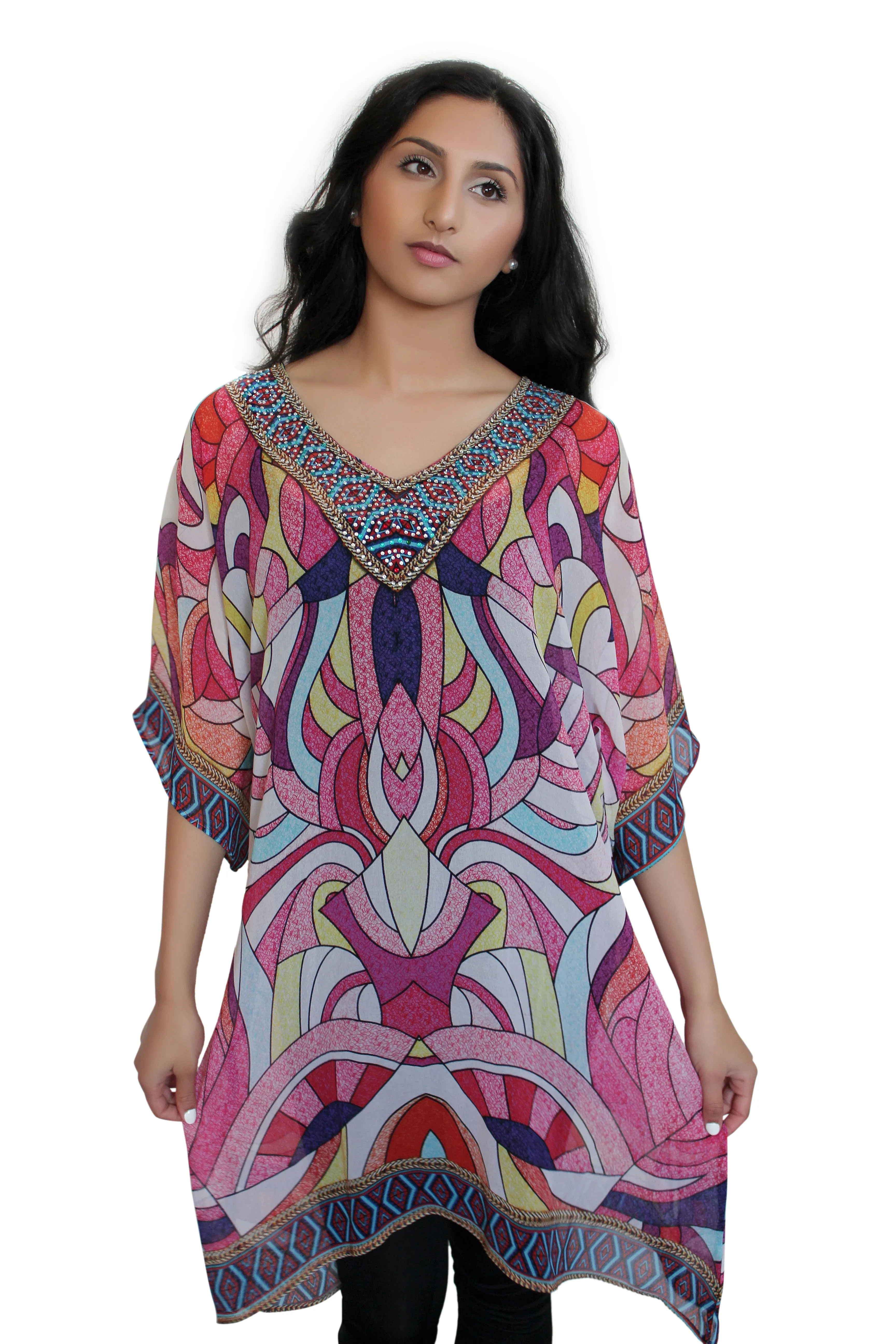 Womens Red Beaded Kaftan