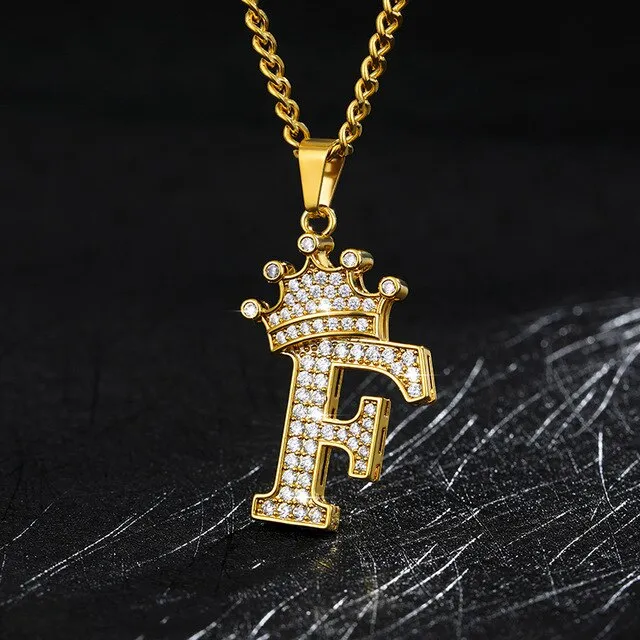 Zircon Crown Initials Alphabet Necklace Bubble Letter Chain Necklaces