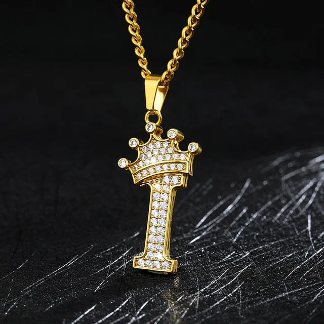 Zircon Crown Initials Alphabet Necklace Bubble Letter Chain Necklaces