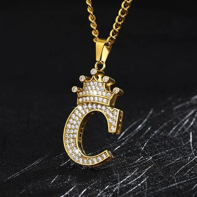 Zircon Crown Initials Alphabet Necklace Bubble Letter Chain Necklaces