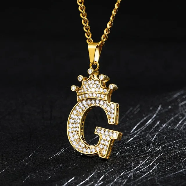 Zircon Crown Initials Alphabet Necklace Bubble Letter Chain Necklaces