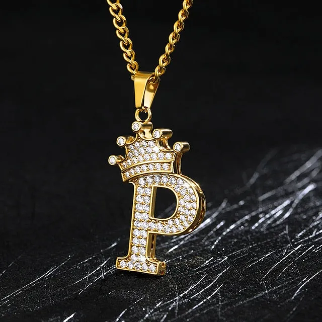 Zircon Crown Initials Alphabet Necklace Bubble Letter Chain Necklaces