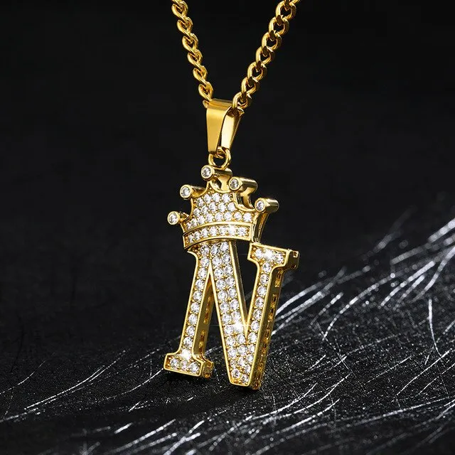 Zircon Crown Initials Alphabet Necklace Bubble Letter Chain Necklaces